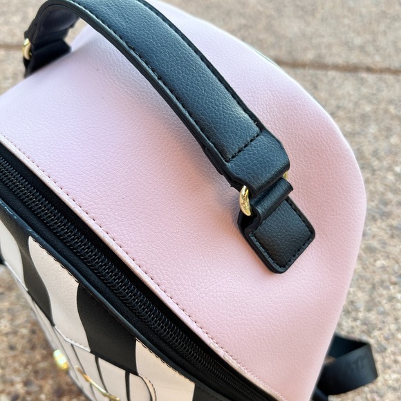 Betsey Johnson Striped Cat Mini Backpack Purse Gold Heart Nose Kawaii Y2K Bag - Picture 4 of 11